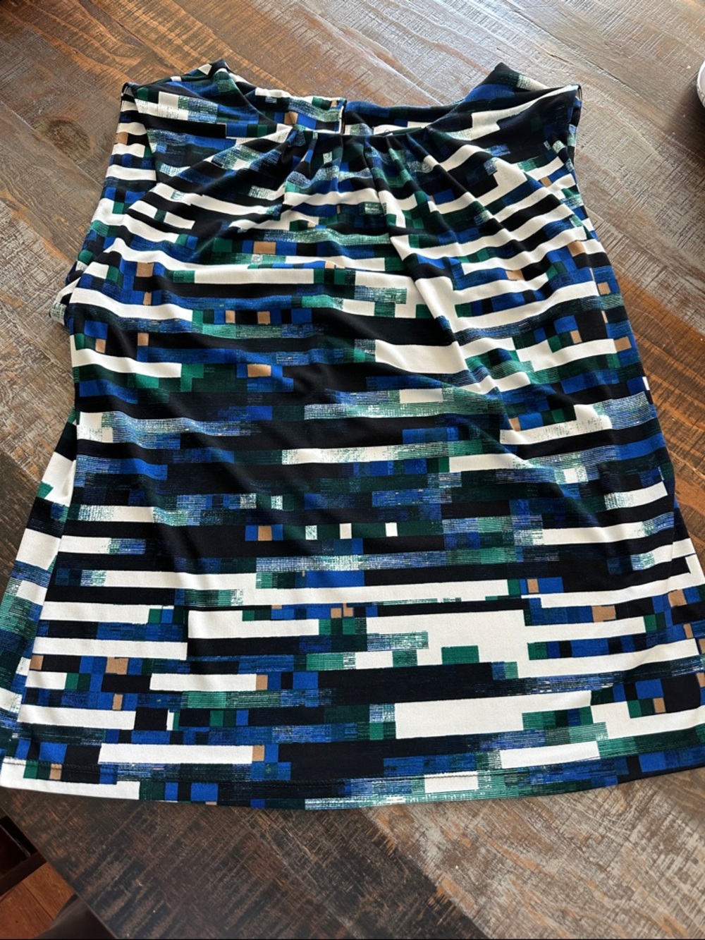 Calvin Klein Navy, Green, Black & White Geometric A-Line Skirt